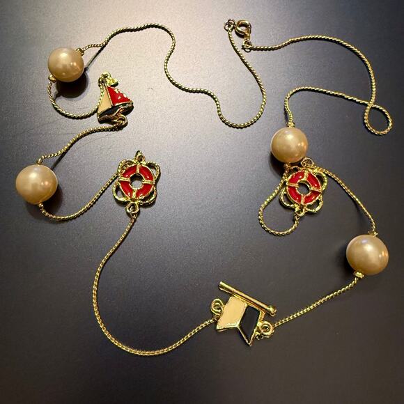 Piper Madison Nautical Faux Pearl & Enamel Symbol Necklace - Picture 3 of 8